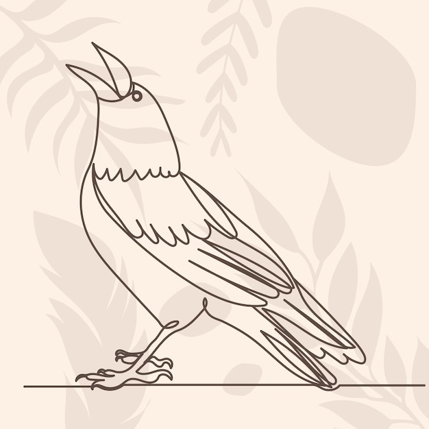 Crow bird drawing by one continuous line