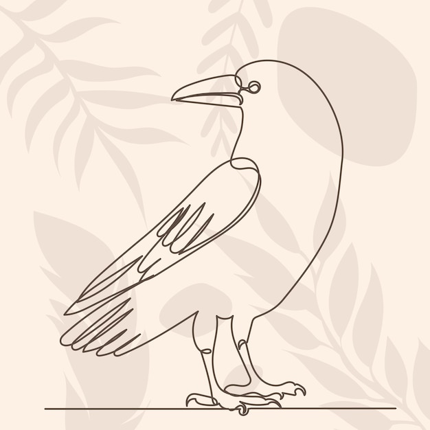 Crow drawing by one continuous line