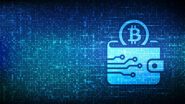 Crypto Wallet icon with Bitcoin made with binary code Digital Cryptocurrency wallet Mobile banking