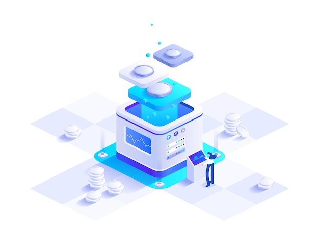 cryptocurrency and blockchain technology isometric concept