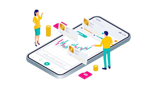 Cryptocurrency bitcoin blockchain mining technology internet IoT security mobile dashboard isometric 3d flat Illustration