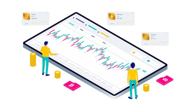 Cryptocurrency bitcoin blockchain mining technology internet IoT security website dashboard isometric 3d flat Illustration