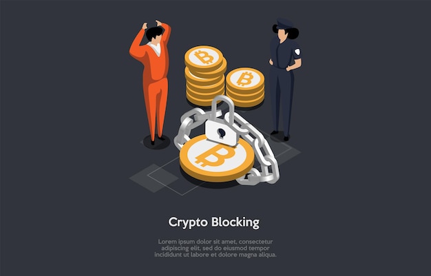 Cryptocurrency Legislation Legal Regulation Of Digital Currency Law On Blockchain CBDC Cryptocurrency Blocking Concept Banning Crypto In Some Countries Isometric 3D Cartoon Vector Illustration