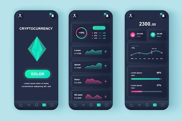 Cryptocurrency mining modern neumorphic design UI mobile app