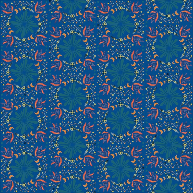 Crystal Star Moon Seamless Pattern Background Nature Plant Damask Art