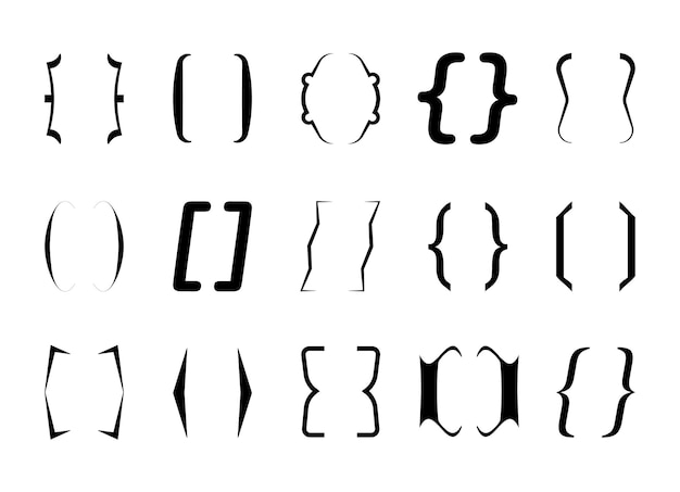 Curly brace set vector. Text brackets collection for messages, quotas.