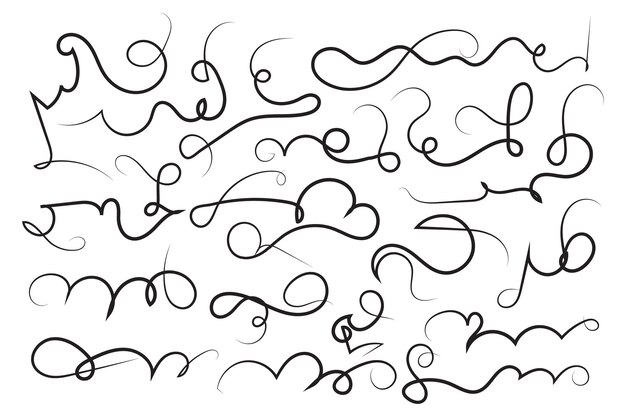 Curly swirl decorative swishes Pen Filigree flourishes calligraphy lettering scrolls text elements