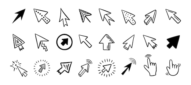 Cursor doodle icon set click cursor hand drawn set isolated mouse cursor vector illustration