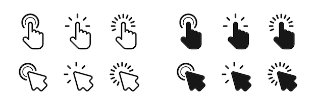 Cursor vector icons Click mouse vector icon Hand cursor Hand click icon Computer mouse icon Stock