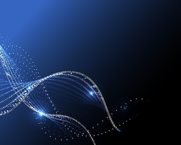 curve neon light with blue code technology background
