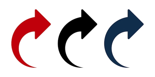 curved right arrow icons set red black and blue directional arrows for navigation forward movement redo or repeat action simple vector design for ui web and app interfaces