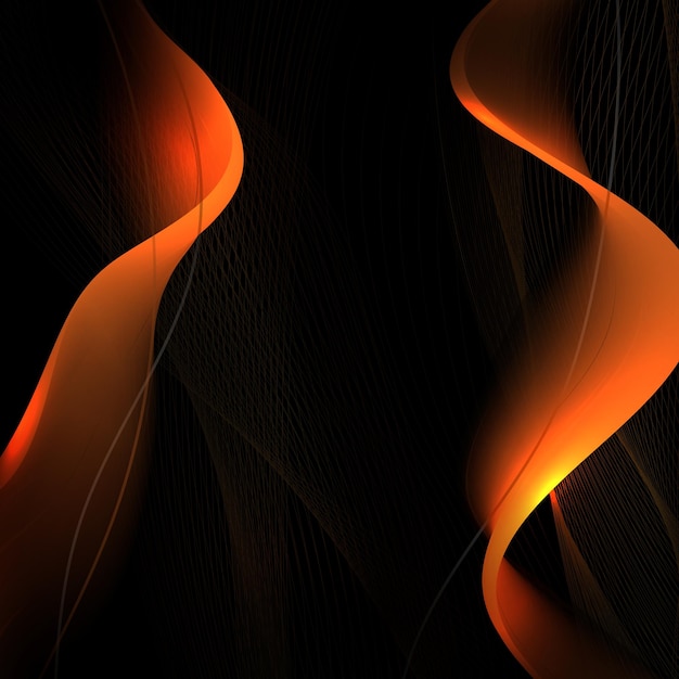 Curved vertical wave in orange tint fine mesh texture on black background