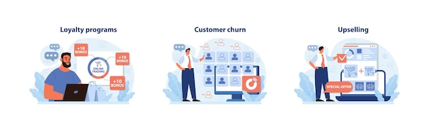 Customer journey trio enthusiastic professional reveals loyalty bonuses a focused expert examines