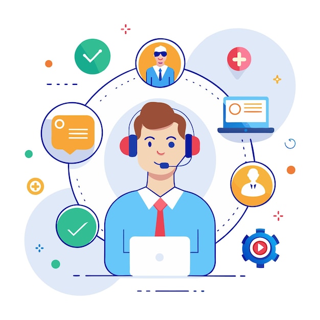 customer management sales line vector illustration on white background