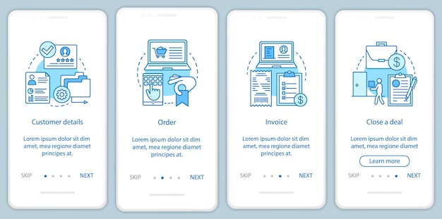 Customer relationship onboarding mobile app page screen vector template. Place an order walkthrough website steps. Online shopping. E-commerce. UX, UI, GUI smartphone interface concept