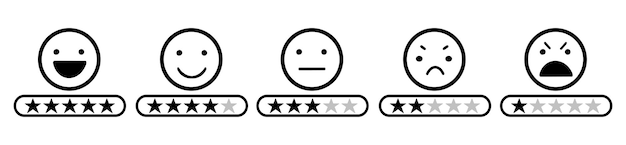 Customer satisfaction rating with smiley and star Service rating icon Customer feedback Vector il