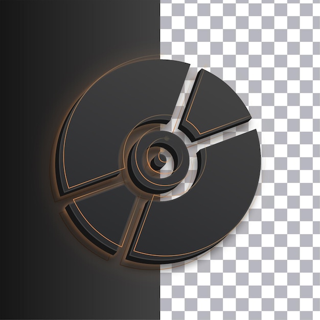 Customizable Dark DJ or CD Disk Icon Featuring Golden Glow Lines on Transparent Background