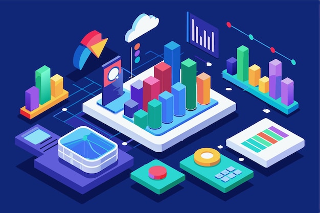 customizable data visualization tools and analytics graphs showcase growth metrics in a digital workspace growth analytics customizable isometric illustration