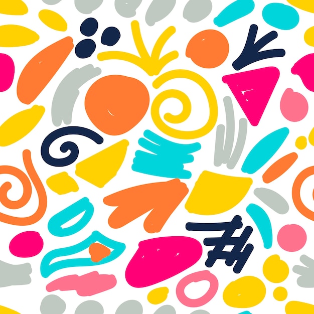 Cute abstract seamless pattern with messy hand drawn geometric shapes