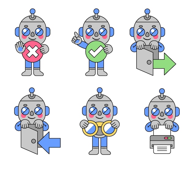 cute and colorful robot doing essential actions