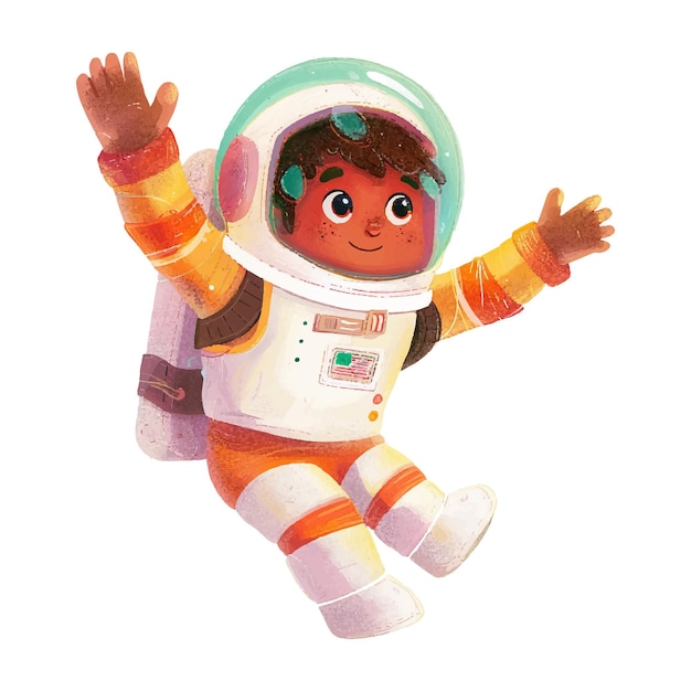 Cute astronaut super flying watercolor 1