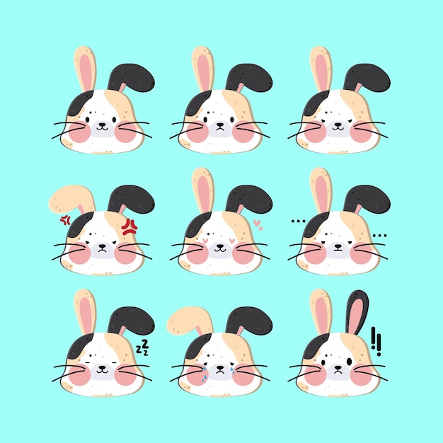 Cute Calico Rabbit Emoji Set