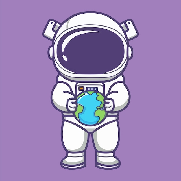 cute cartoon astronaut holding the Earth in his hands