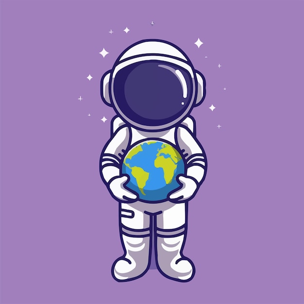 cute cartoon astronaut holding the Earth in his hands