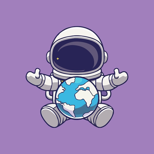 cute cartoon astronaut holding the Earth in his hands