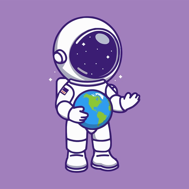 cute cartoon astronaut holding the Earth in his hands