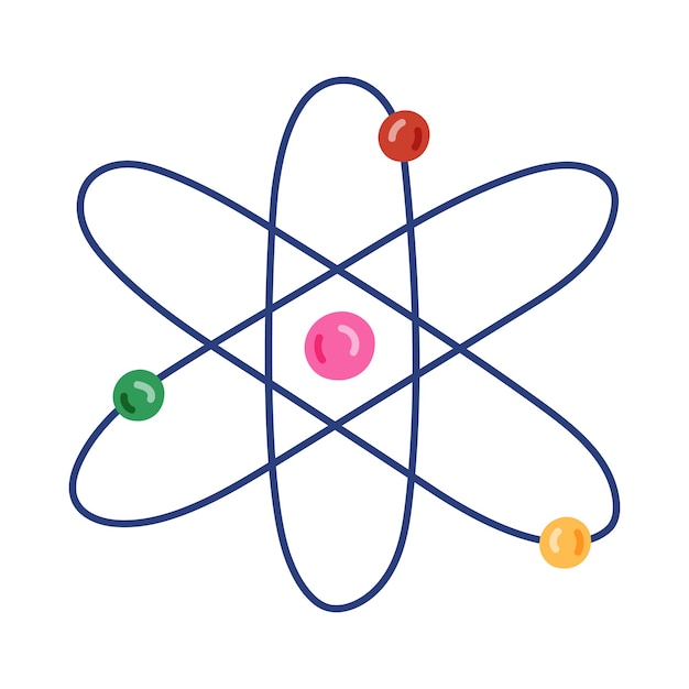 Cute cartoon atom diagram with neutron proton and electron Hand drawn atomic structure