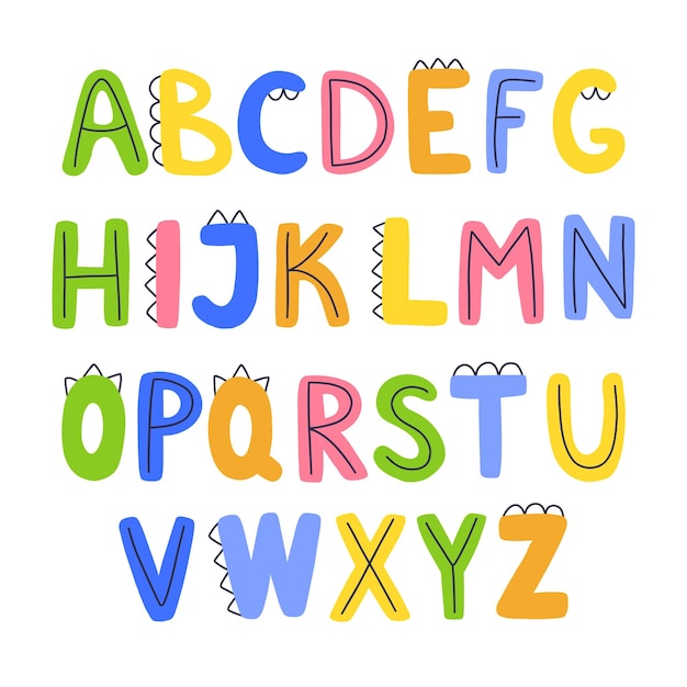 cute children's english alphabet design funny colorful dino letters abc collection