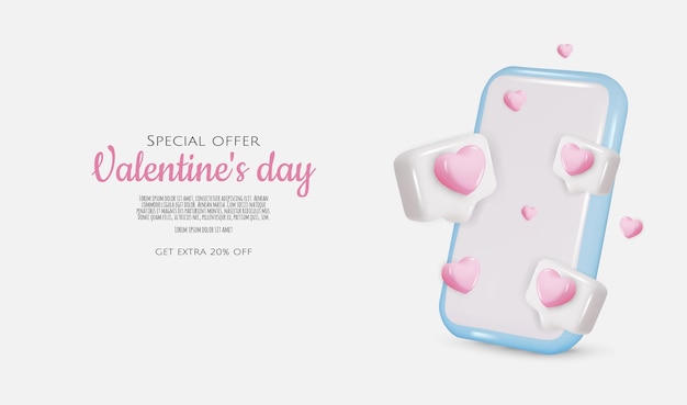 Cute d cartoon smartphone with likes notification icons social media and marketing concept vector