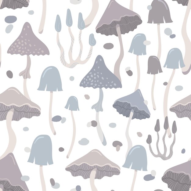 Cute different mushrooms with Toadstool seamless pattern