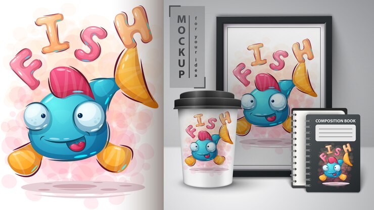 Vector cute fish poster and merchandising