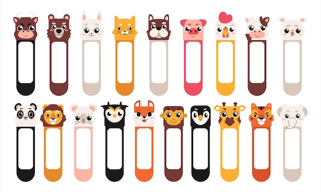 Cute Head Animal Nametag Illustration Set
