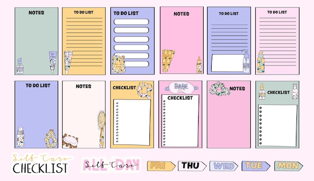 cute notepad pages for weekly and daily planning with checklists to do lists notes and stickers