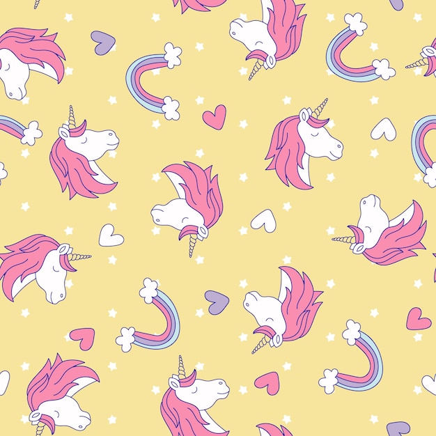 Cute pattern with unicorns rainbow stars seamless pattern Colorful seamless pattern in cartoon style