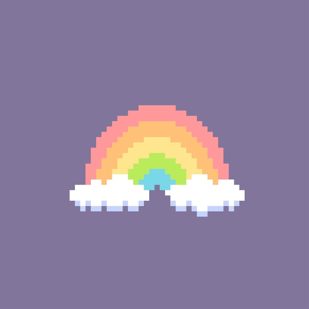 cute rainbow and cloud in pixel art style
