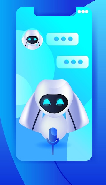 cute robot cyborg chat bubble communication chatbot customer service artificial intelligence technology concept full length vector illustration