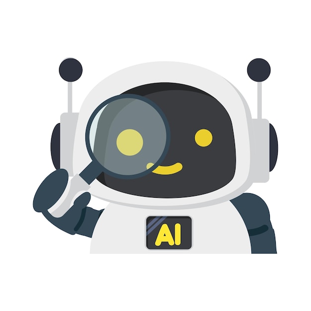 cute robot face with magnifying glass