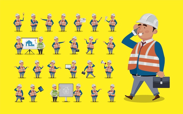 cute set  set of engineer with different emotion