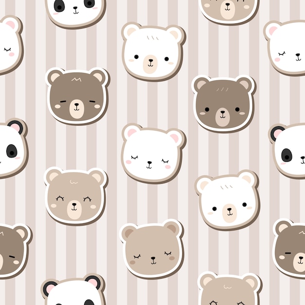 Cute teddy bear cartoon doodle seamless pattern stripe