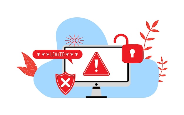 Cyber crime hacked device by hacker illustrator with computer monitor hacker icon leaked password