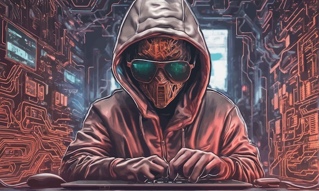 cyber hacker with a computer cyber hacker with a computer hacker wearing mask and hood hacker with