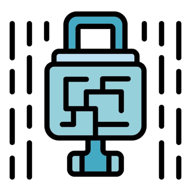 Cyber lock icon outline vector Secure key Hacker system color flat