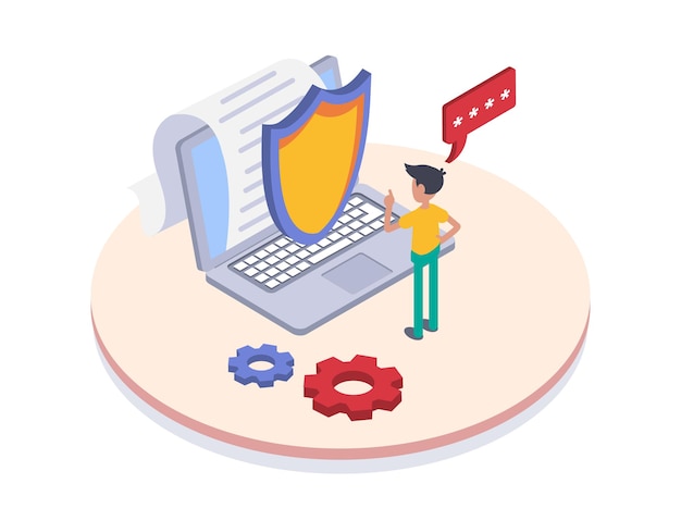 Cyber security A man reads and signs a safe contract