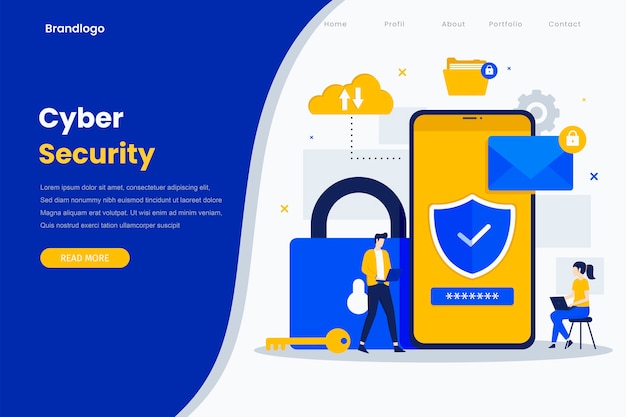 Cyber security modern flat illustration landing page..