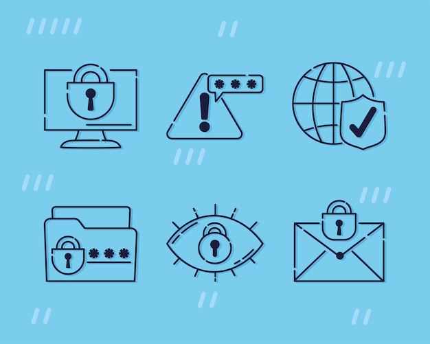 Cyber security six icons