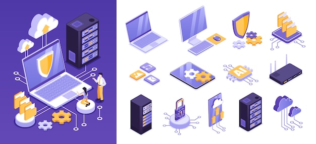 Cybersecurity and cloud computing technology illustration